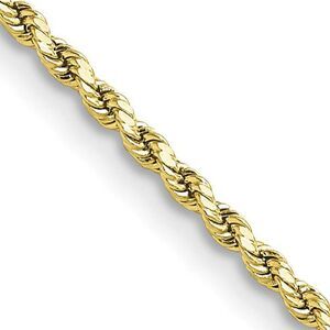 2mm 10K Yellow Gold Hollow Diamond Cut Rope Chain Necklace, 18 Inch